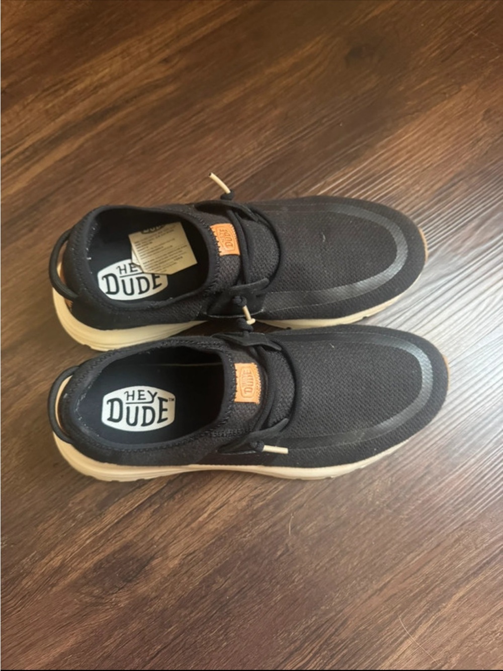 Hey Dude womans Black Knit Slip-On Sneakers with Cream Sole